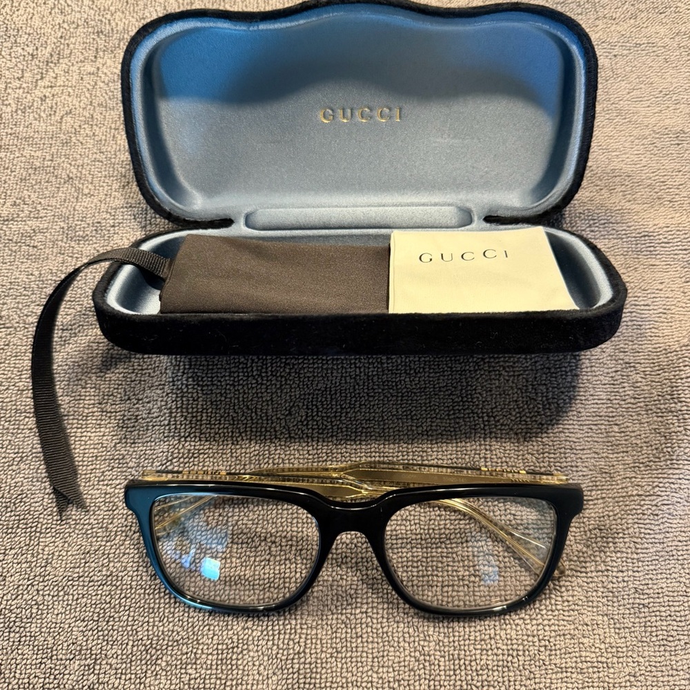 Gucci Black and Gold Eyeglasses with Case